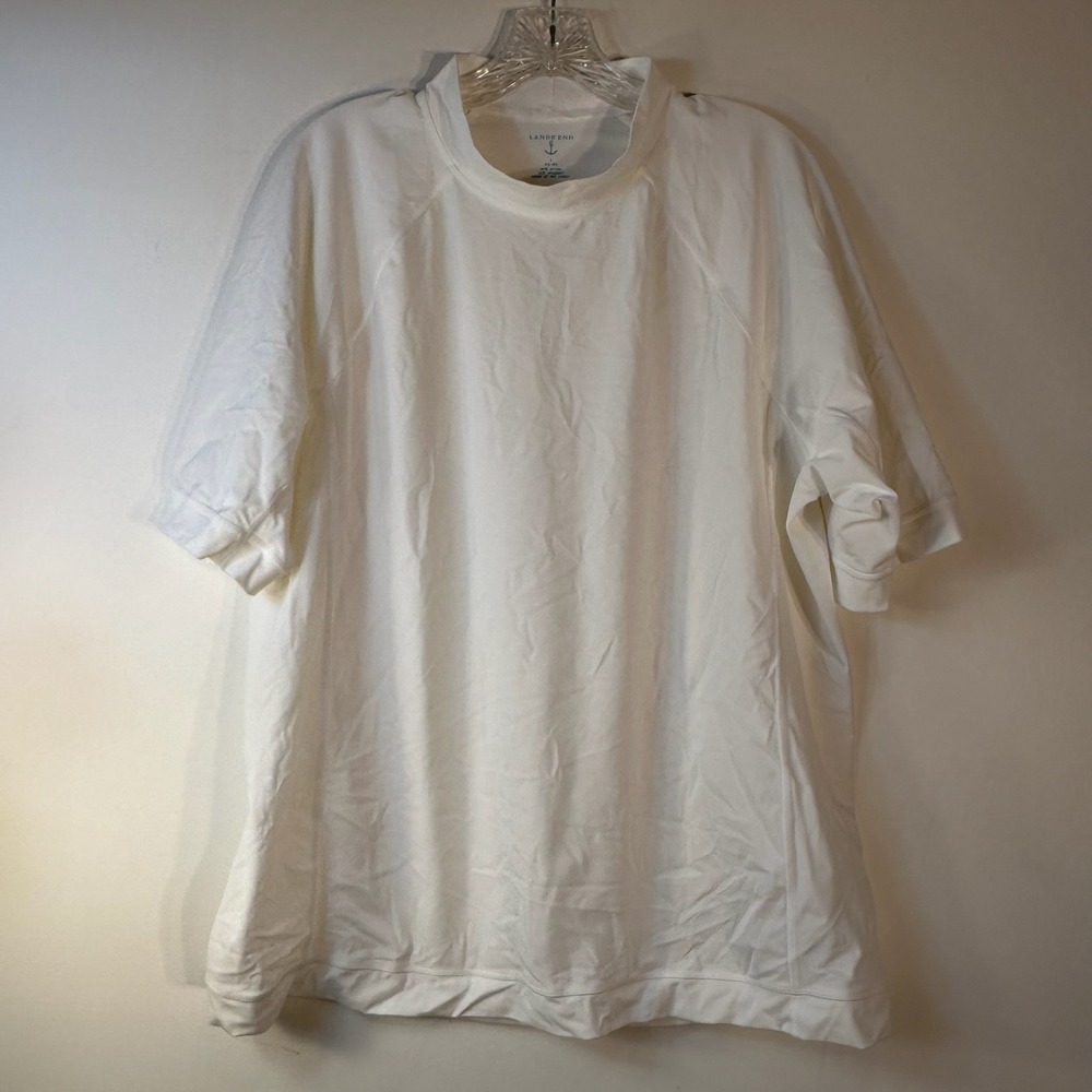 Lands' End Mens White Short Sleeve Rash Guard Swim Shirt Mock Neck Large 42-44